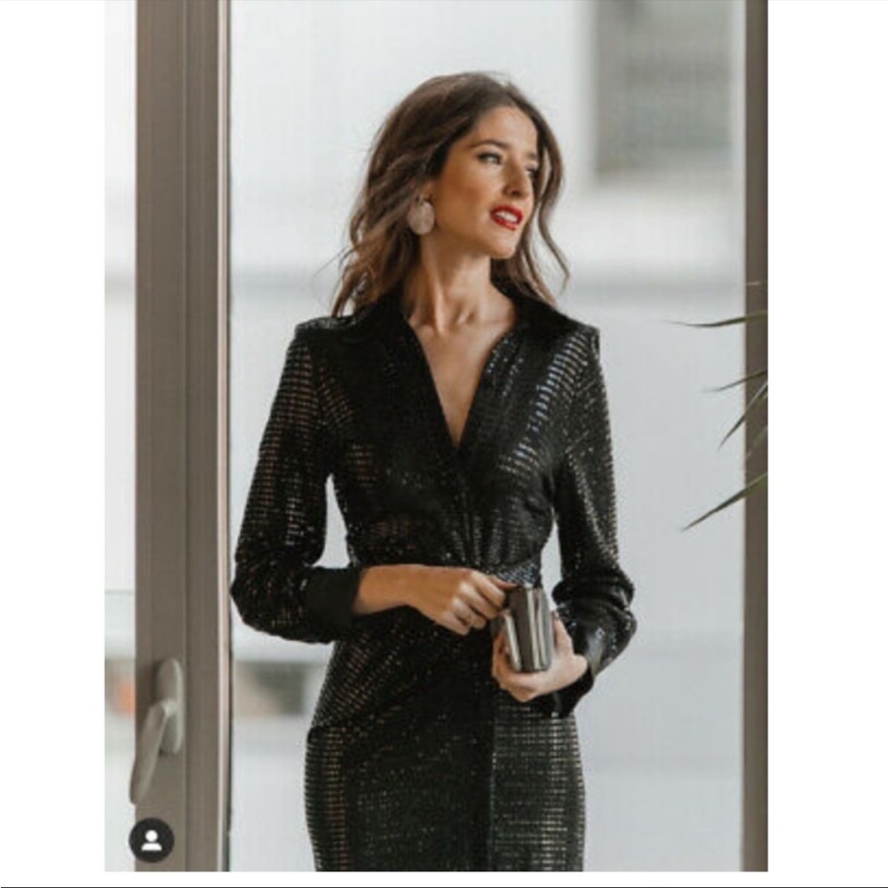 Zara Sequin Long Sleeve Midi Dress